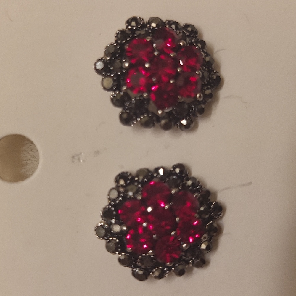 Elegant Red and Black Crystal Earrings - Picture 4 of 6